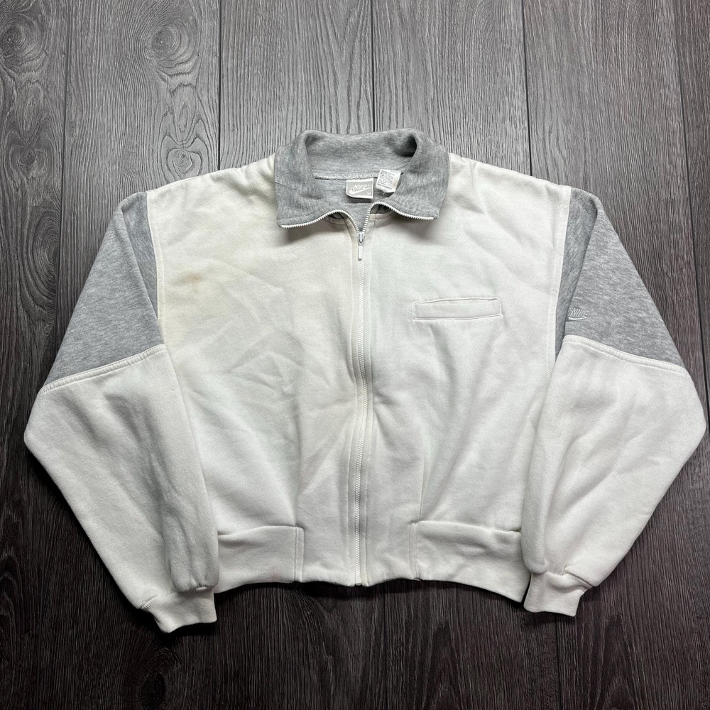 Vintage Nike 1980s Full Zip Sweatshirt‎ White Streetwear Team Nike Rare Small